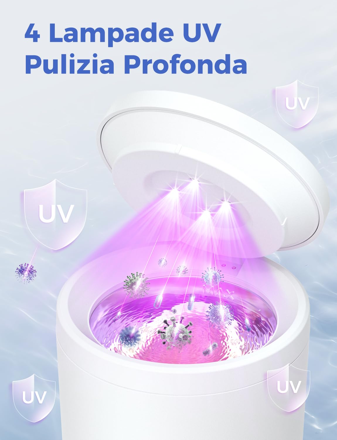 Pulitore Ultrasuoni 48000Hz, Pulitore Ultrasuoni Apparecchio Denti 200ml con UV Lampada e Pulizia di Baske, per Bite/Protesi dentali/Fermi/Testine di Spazzolini da Denti, Bianco