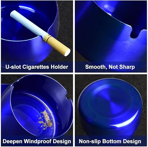 Iwntwy Ashtray, Stainless Steel Outdoors Indoors Windproof Cigarettes Ashtrays For Home Office Hotel Cigaret Ash Tray（Blue) #TOP2