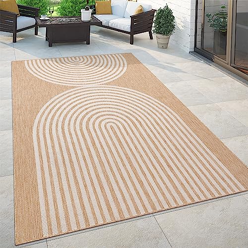 Paco Home Indoor and Outdoor Rug Boho Abstract Line Pattern in Beige, Size: 3'11