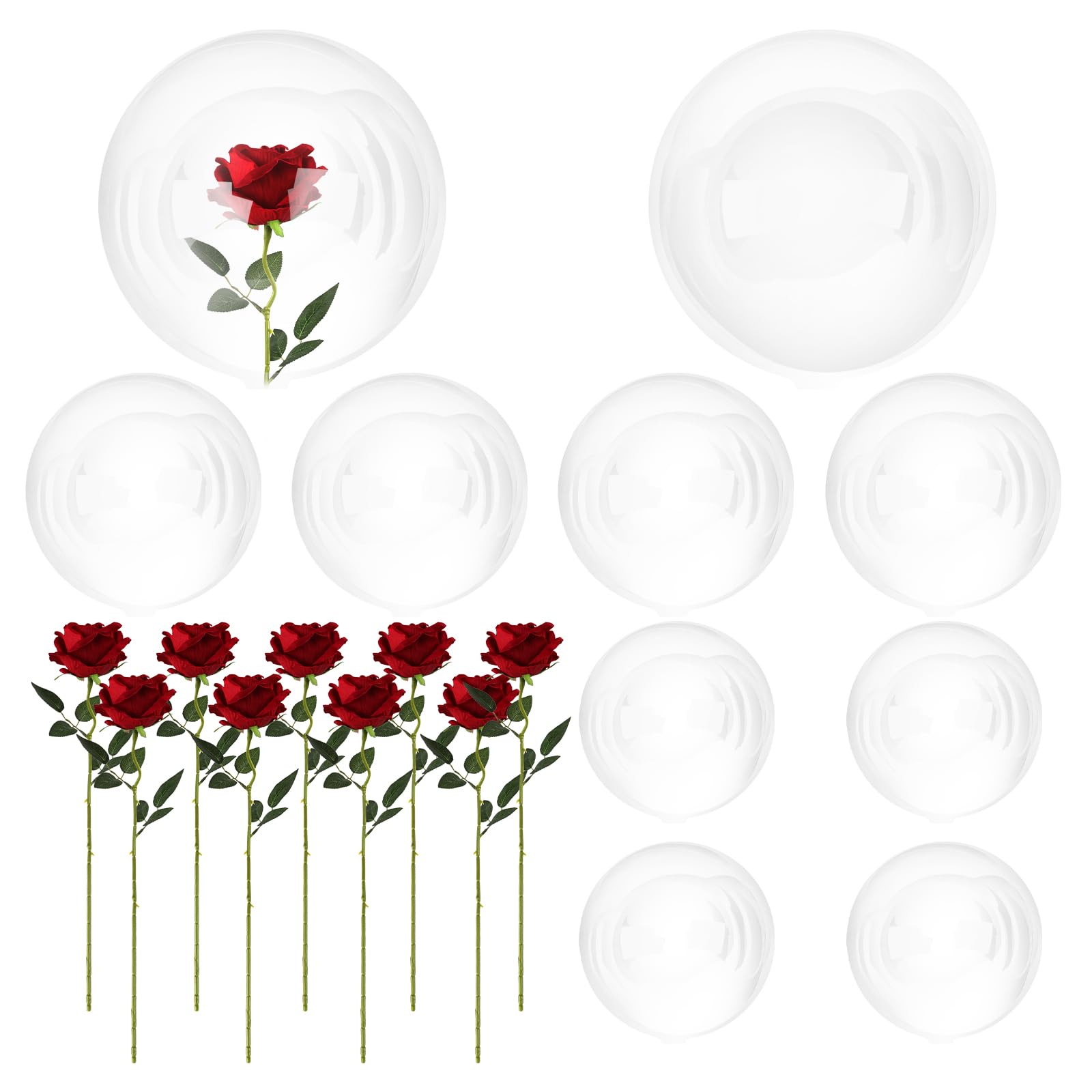 Larber 10pcs Bobo Clear Balloons with Rose, 2 SizesClear Round Balloons, Transparent Balloons for Filling for Valentine's Day