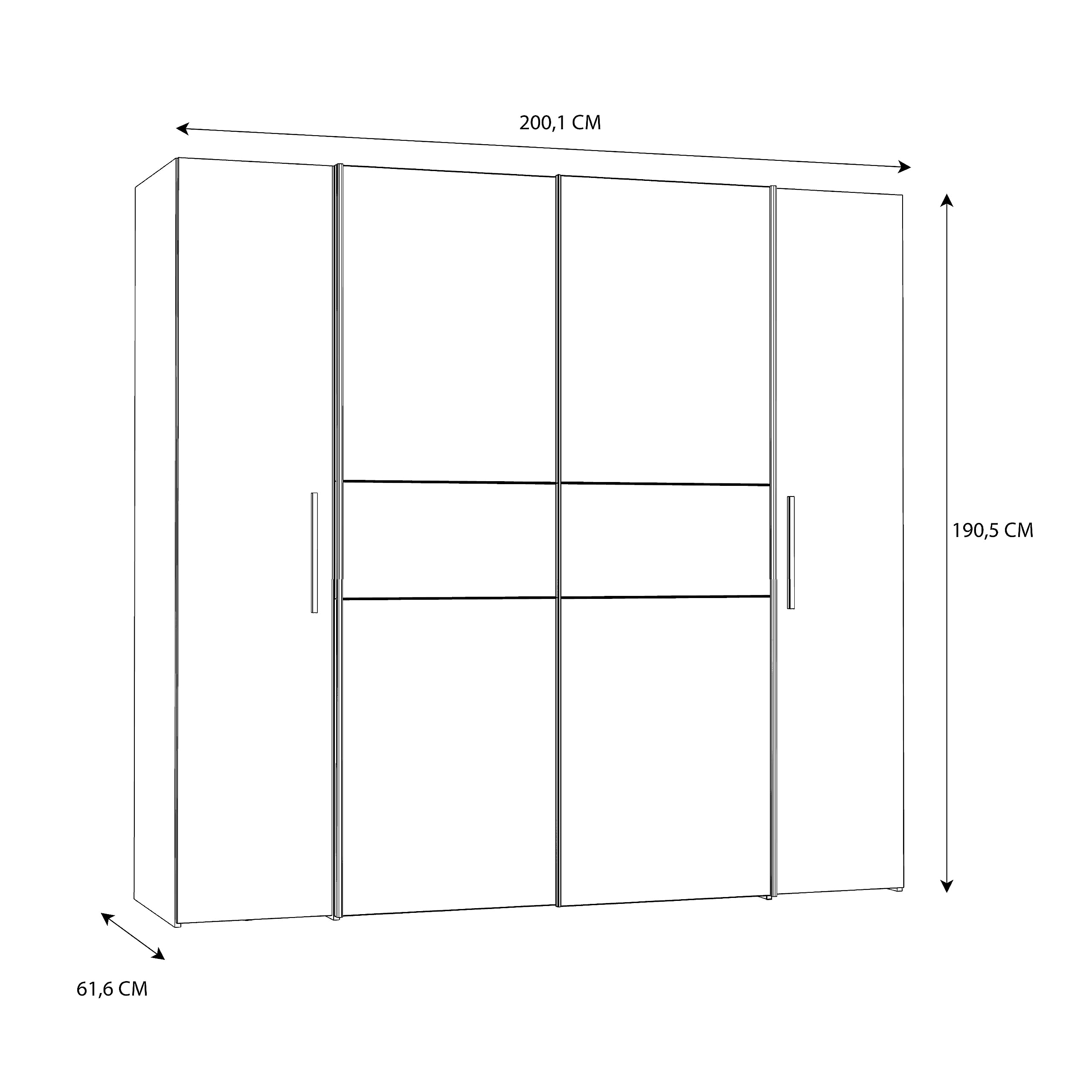 FORTE KALIXTUS Schrank 200, Kleiderschrank, Schwebetürenschrank Industrial Schlafzimmer Drehtürenschrank, 4-türig Old – Wood Vintage / Betonoptik Dunkelgrau, 200 cm breit x 190.5 cm hoch x 62 cm tief