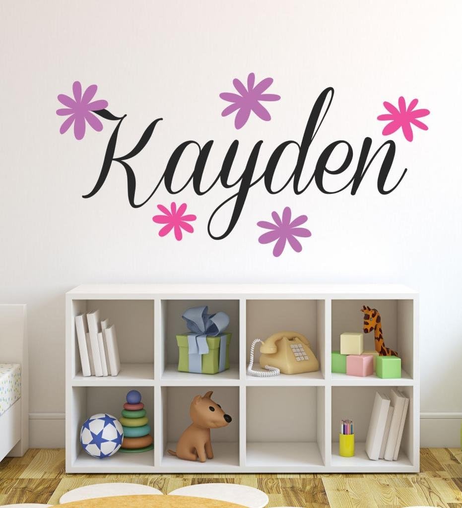 Nursery Custom Name Flowers Wall Decal Sticker, 40" W Girl Name Wall Decal, Girls Name, Wall Decor, Personalized, Girls Name Decor, Girls Nursery, Girls Bedroom, Plus Free White Hello Door Decal