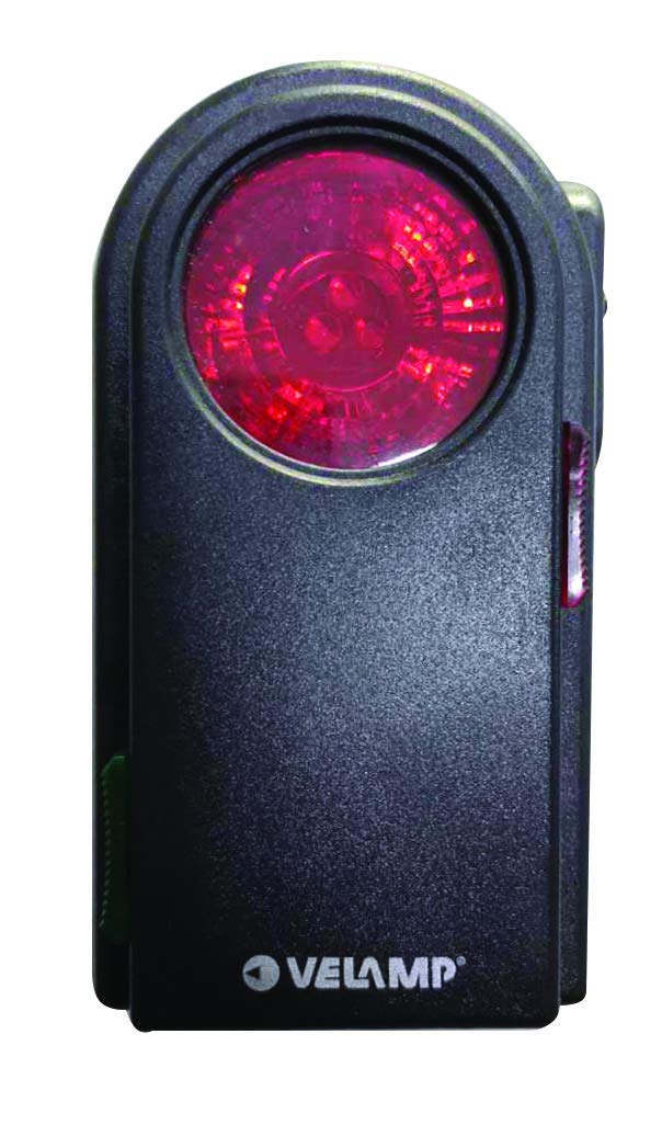 Latarka z 3 diodami LED. Kolorowe filtry, przycisk Morse'a. Plastik, czarny