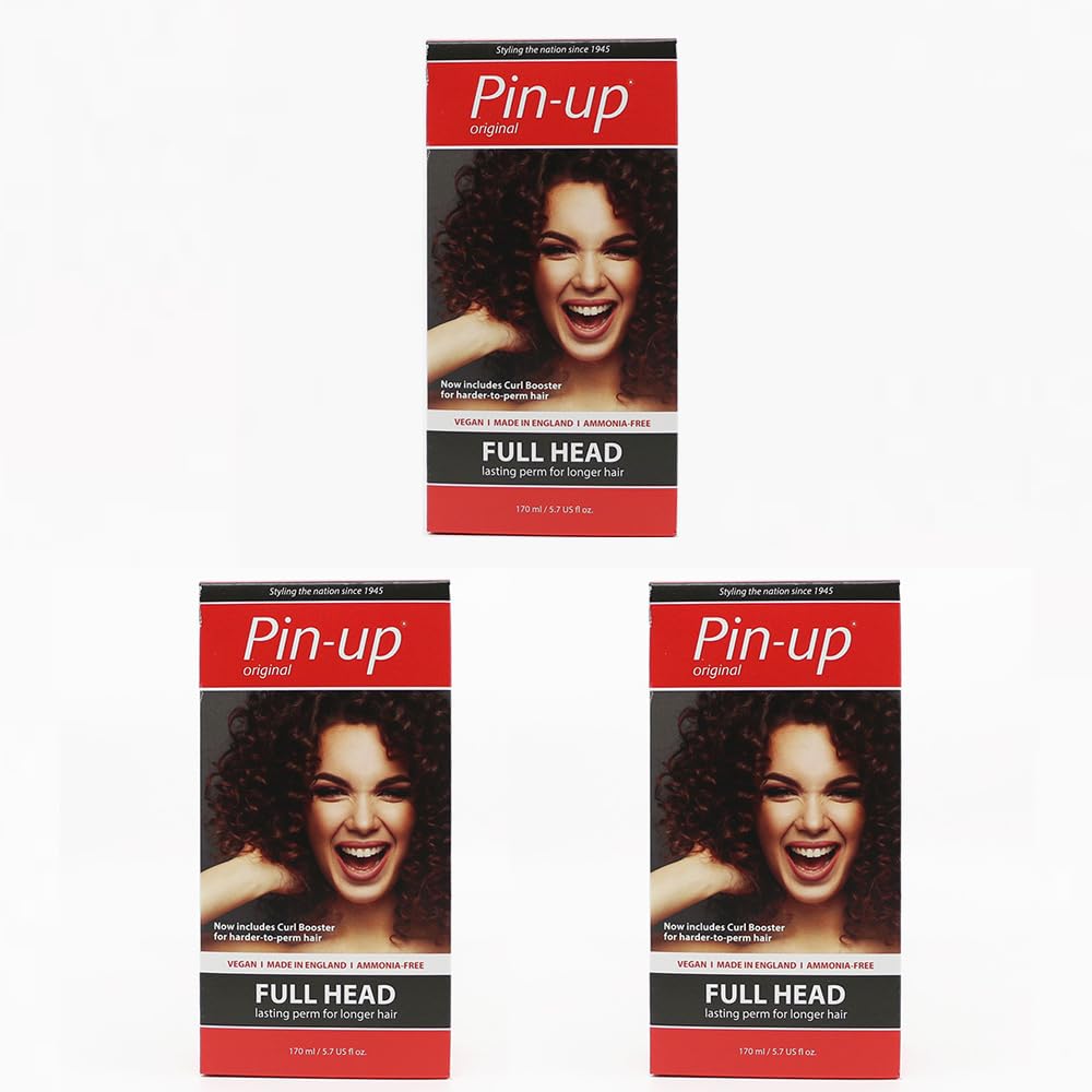 Pin Up Full Head Home Perm Kit, set de permanente casera para rizos naturales y duraderos, rico en proteínas para un cabello suave y brillante, apto para todo tipo de cabello, 3 x 170 ml