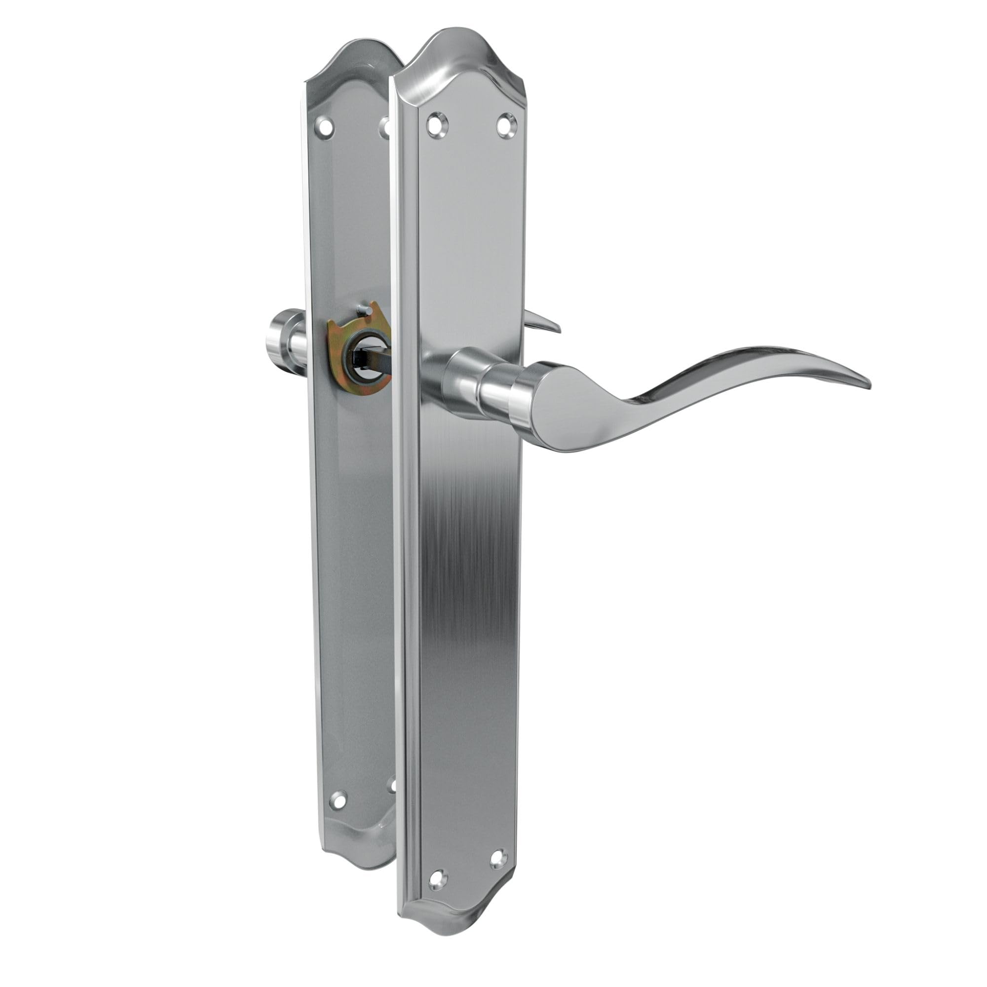 Amig Matte Chrome - Door Handle Set With Plate | Beta Handle | Made Of Steel | 256 X 48 Mm | Square Pin 8 Mm | Matt Chrome-Plated