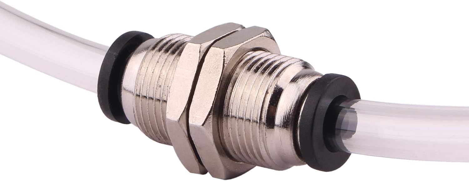Bulkhead Union Push to Connect Tube Fitting 1/4 Inch Tube OD Double Threaded (5 Packs)