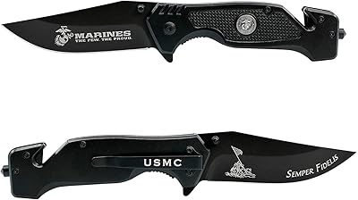 Military Gift Shop USMC Folding Knife | Elite Tactical Knife | Marine Rescue Knife with 3.5 Inch Blade-Used as Hunting Knife