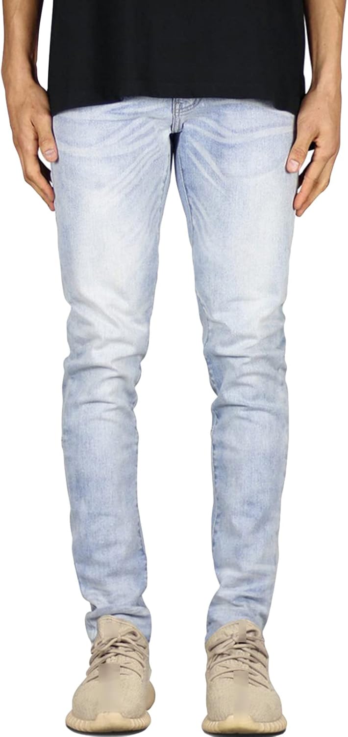 JEsilunmaMY Men's Stretch Slim Pencil Jeans Mid Waist Distressed Skinny Denim Trousers Casual Straight Jean Pants with Pocket