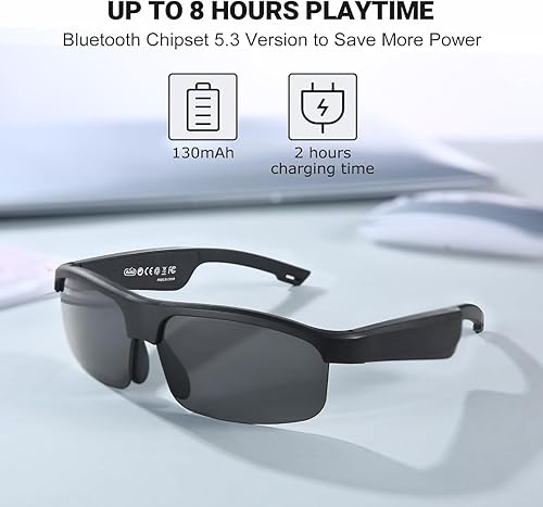 Miniatura 3 de Lentes inteligentes, lentes de sol polarizados Bluetooth con micrófono y altavoces integrados, oreja abierta, asistente de voz, protección UV (LV-M6