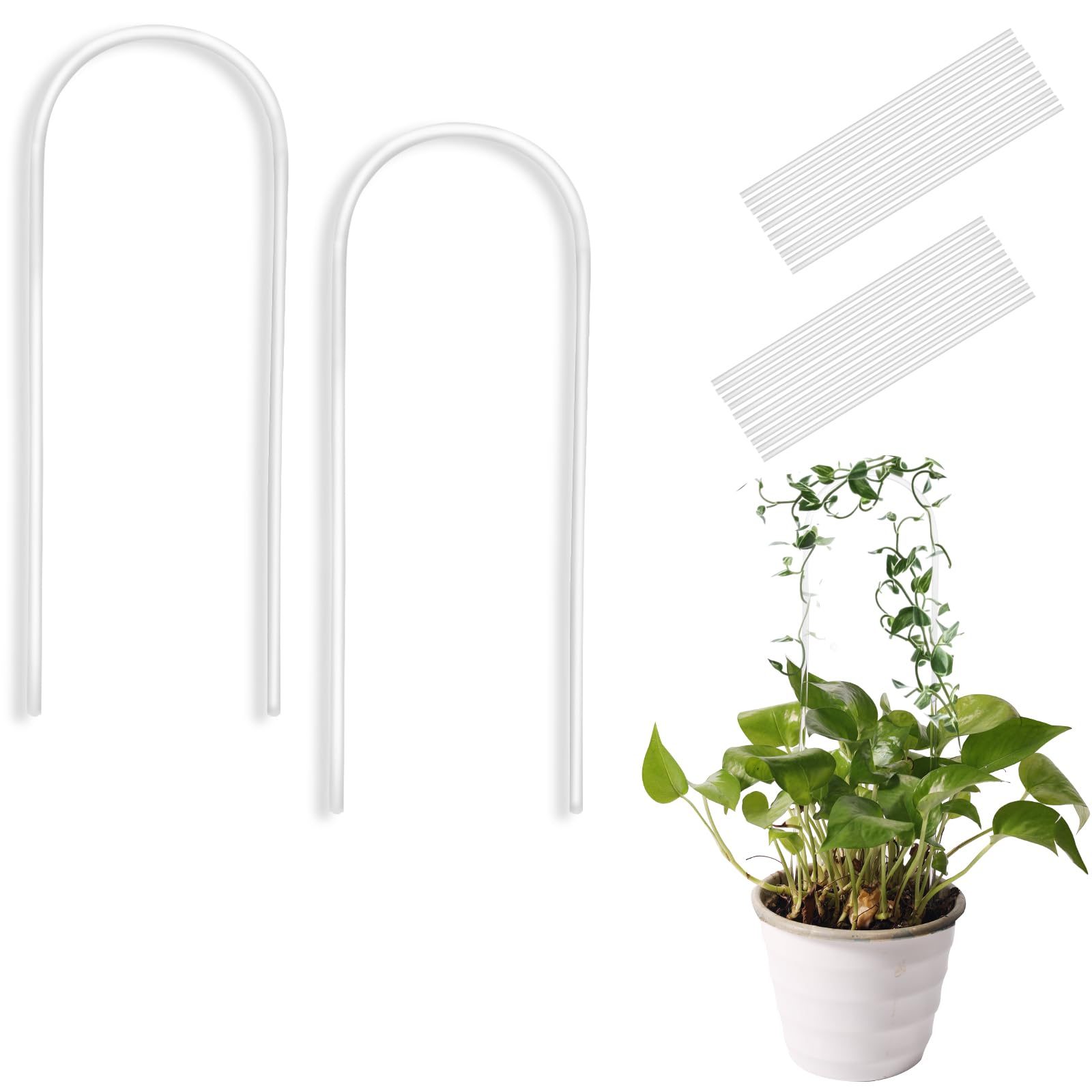 2pcs U-Shaped Acrylic Plant Trellis, 15.75x3.94 Inch Potted Plant Trellis with 20 Cable Ties Small Climbing Houseplant Stakes Shed for Indoor Outdoor
