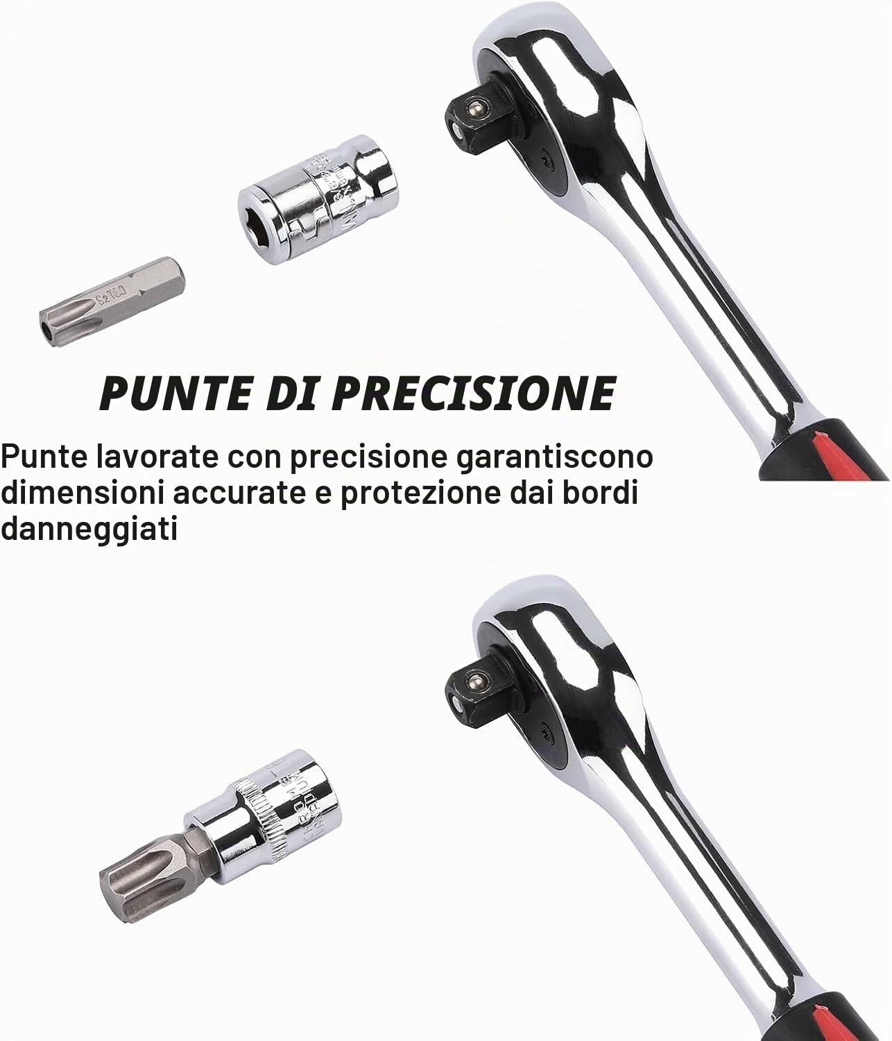 Set da 34 Pezzi di Bussole Torx Femmina Robuste, Set Chiavi a Bussola con Cricchetto, Inserti Torx, per Chiavi Femmina Multifunzionali