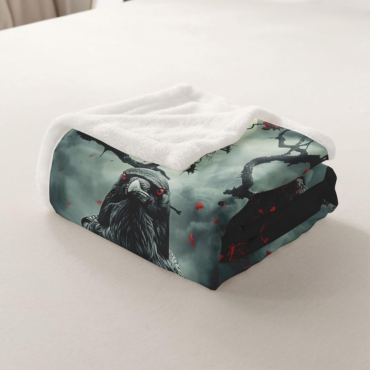 Feelyou Crows Fleece Throw Blanket Queen 90"x90" Kids Ravens Halloween Plush Blanket for Bed Sofa Couch Gothic Art Halloween Sherpa Blanket Plush Blanket Room Decorations