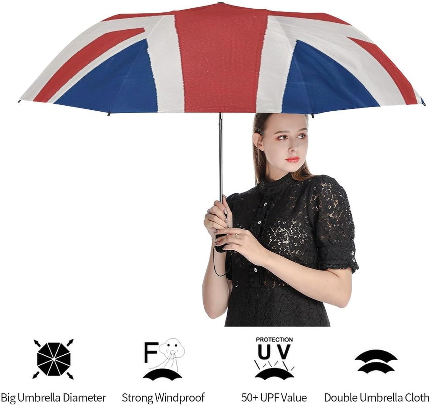British Flag Golf Umbrellas-2 Fold Automatic,Windproof Umbrella with Portable,Strong,Folding Umbrella for Women Men