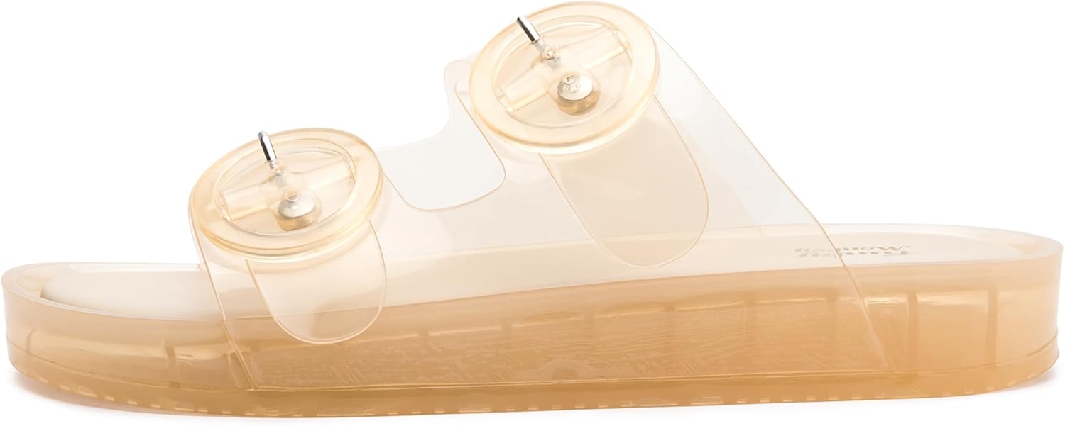FUNKYMONKEY Women's Comfort Slides Double Buckle Adjustable Plastics Flat Sandals