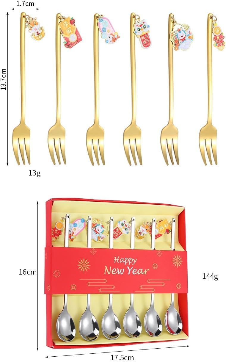 Silverware Flatware Set, 6/24/36/48/60/72pcs Pendant Stainless Steel Spoon Gift Box Set Creative Gold Tableware Coffee Spoon Dessert Fruit Spoon(Silver,36 Pieces)