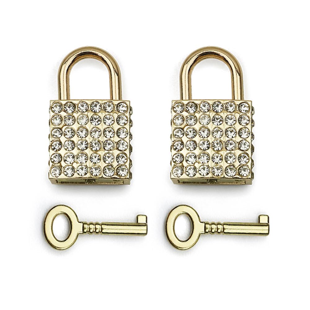 2-Pack Bling Square Padlock Mini Square Lock Decorative Padlock Luggage Accessory Handbag Charm with Key for Jewelry Box Diary (Gold)