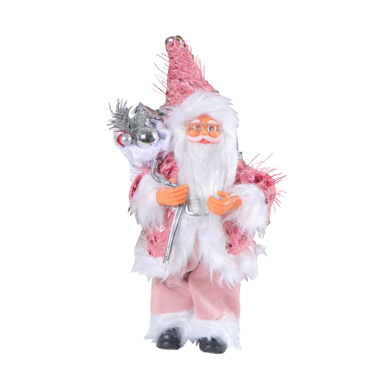 Figurine de Père Noël rose en tissu et PVC pour table