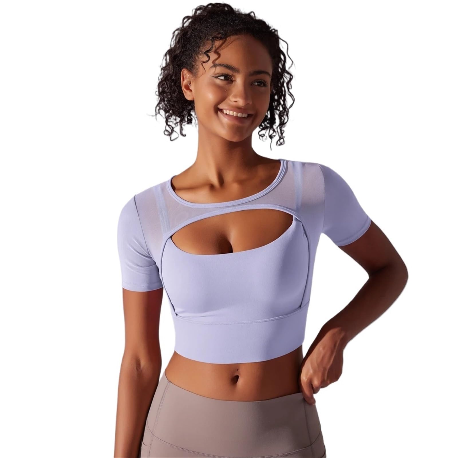 Yoga Shirt Solid Color Yoga Short Sleeve Sexy Double Layer Tank Top Spliced Mesh Clothing Top Fitness Running Sports Bra Women