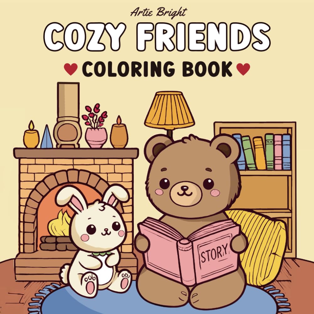 Cozy Friends Coloring Book: Adorable Animal Character with Bold and Easy Designs for Stress Relief in Adults and Teens
