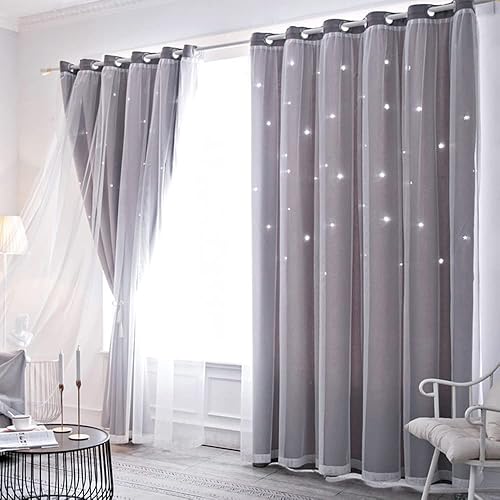 Miniatura 4 de Tongcan Cortinas opacas con diseño de estrellas para dormitorio de niños, cortinas con ojales en la parte superior, para cuarto de bebé, sala de