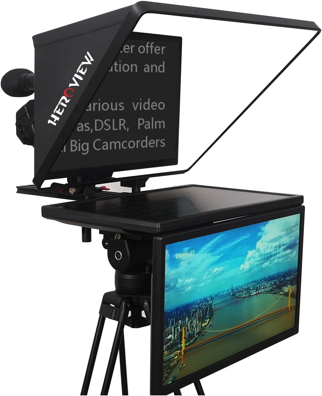 Heroview 19" XBASE Series Dual-Monitor teleprompter Model X-19BT300-C, 300nits HDMI/VGA, Software Included, Tempered Glass Easy Set-up, for Studios, Interview, Live Stream,Education (19")