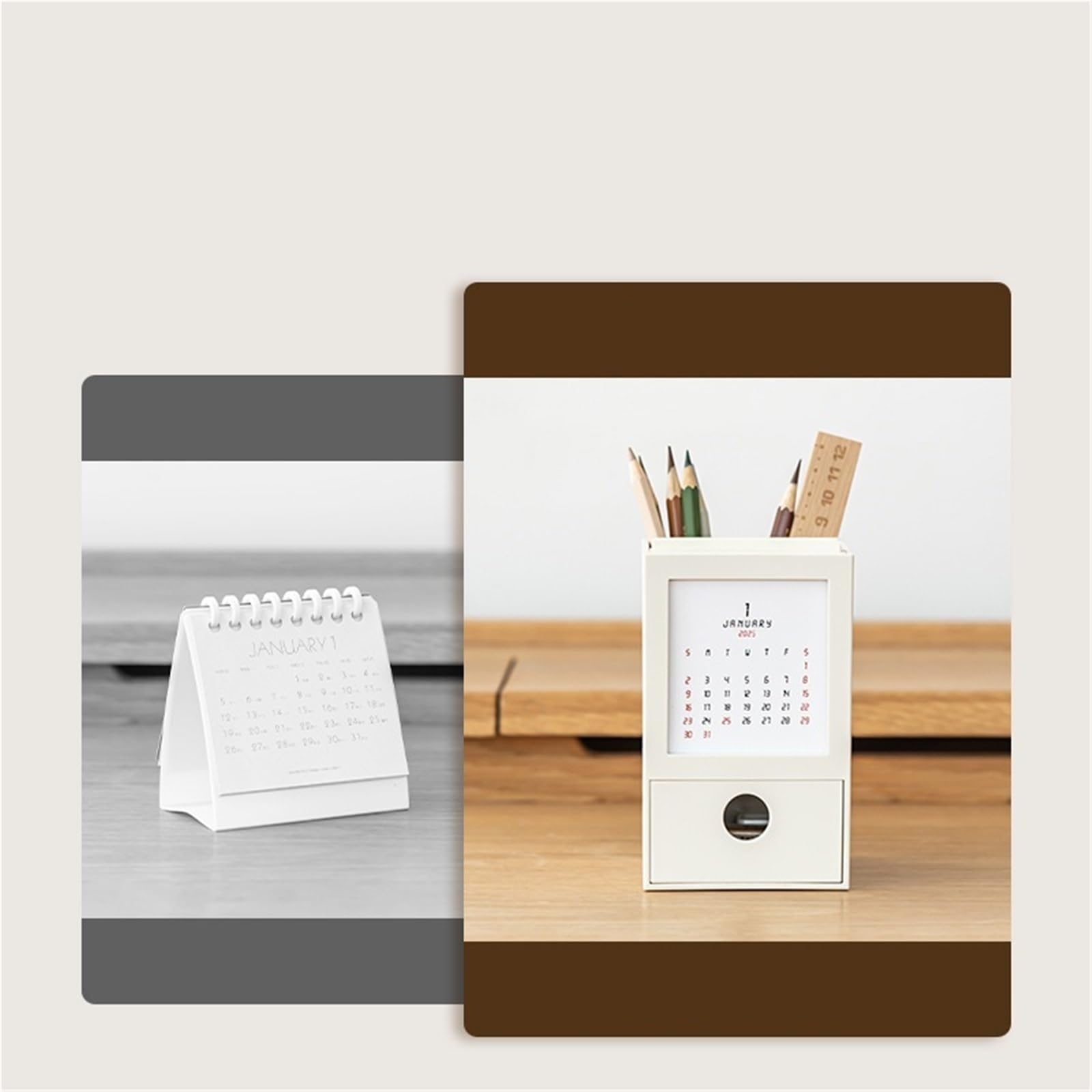 Calendario da scrivania creativo, portapenne, contenitore for pennelli, organizer da scrivania, portapenne in plastica, articoli for ufficio Per Scuola, Casa(Beige-Blue)