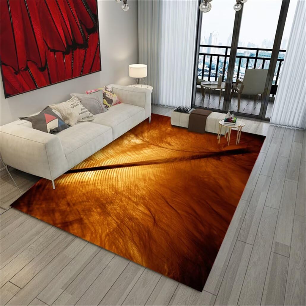 Tapis de chambre garçon résistant aux taches brun motif plumes