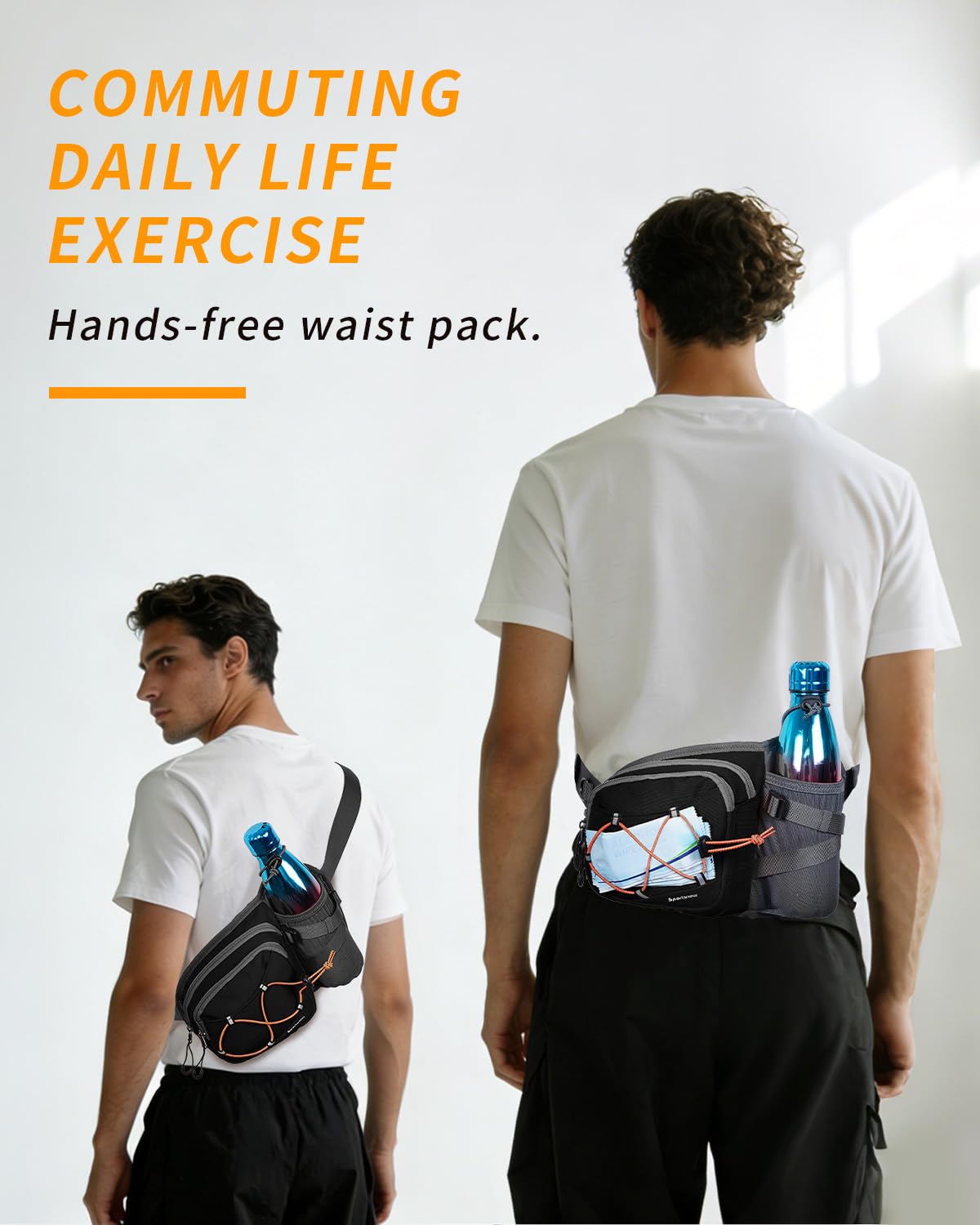 Sportsnew Bauchtasche mit Flaschenhalter 2L, Leichte Hüfttasche Wasserabweisend Damen und Herren, Atmungsaktiv Sport Hüfttasche für Radfahren Camping Klettern Reisen Wandern Joggen Hundetraining