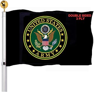 US Army Military Crest Emblem Flags 3x5 Outdoor Double Sided- Black Army Force Flags Heavy Duty 3 Ply Polyester for Outside Outdoor