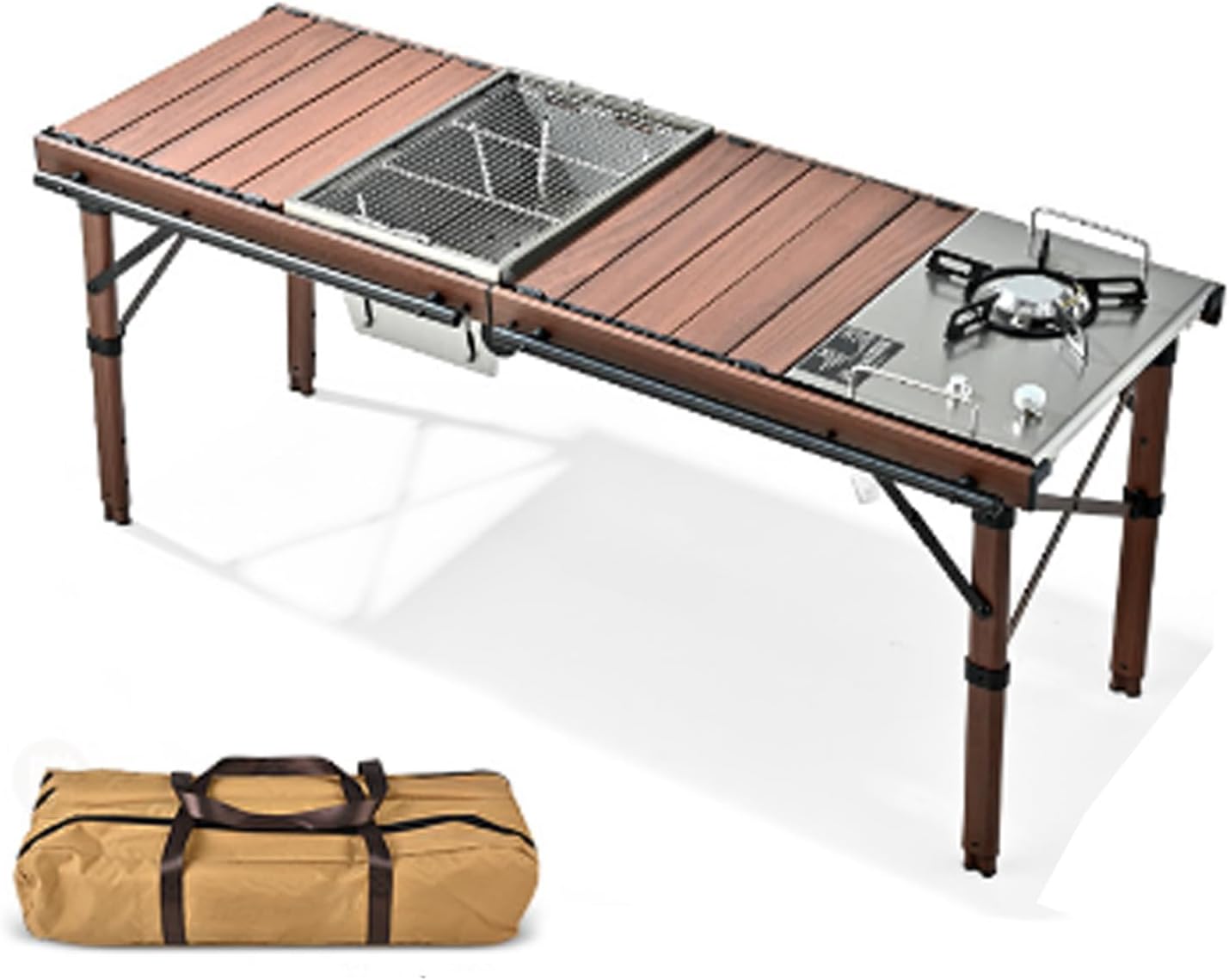 Foldable Camping Table, Portable Picnic Table, Steel Roll-up Square Table for Camping, Picnic