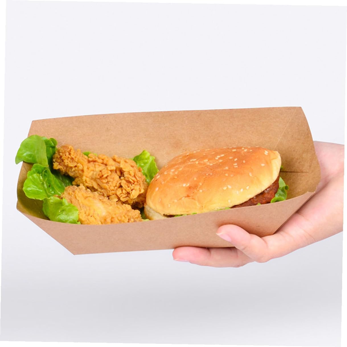 Homoyoyo 100pcs Oil-proof Kraft Paper Food Packing Boxes for Fried Snacks and Takeout, Disposable Grease-resistant Food Storage Containers for Fries, Chicken, and Hot Dogs