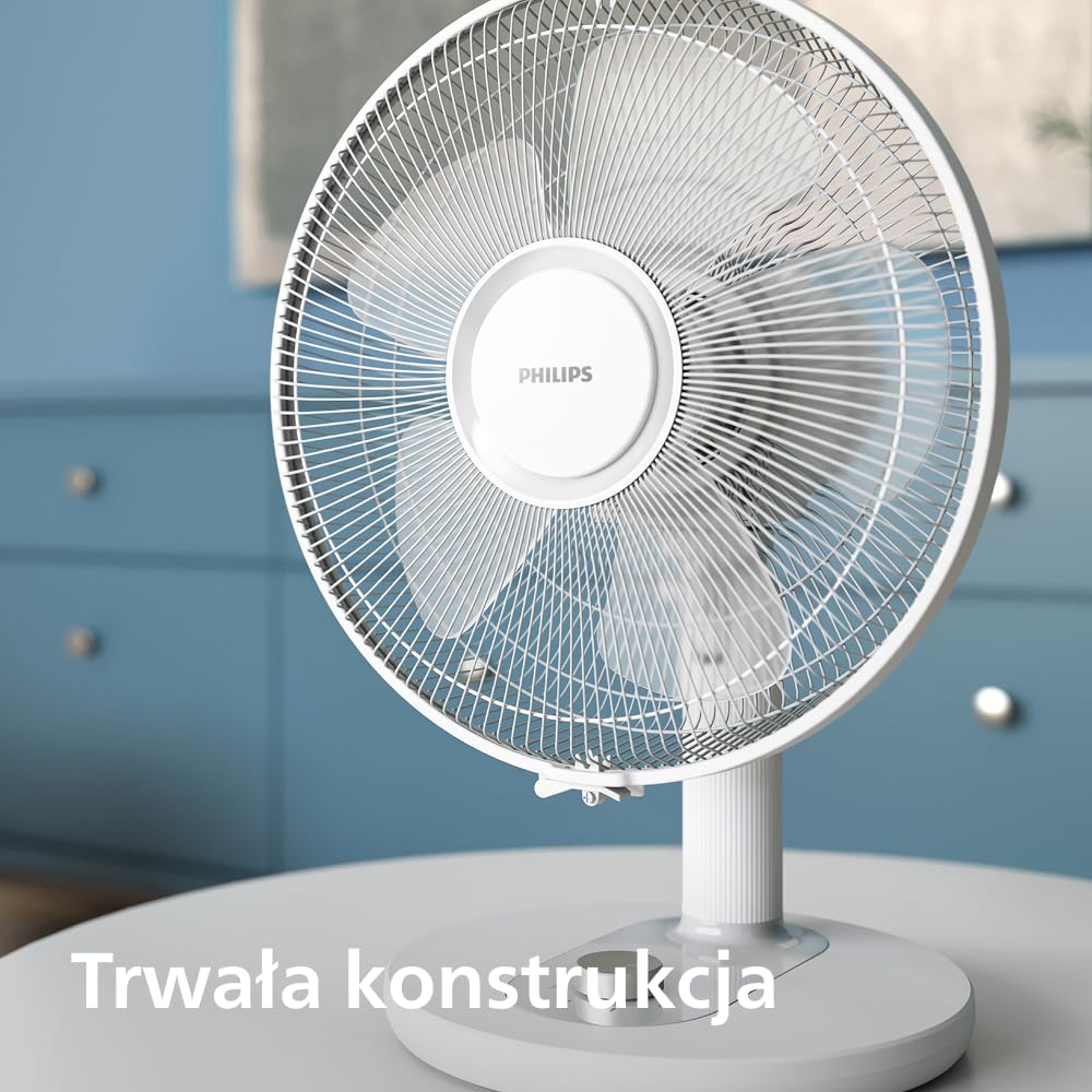 Wiatrak Philips z serii 1000, mocny i cichy, 35 dB(A), 3 ustawienia prędkości, obrotowy i odchylany, biały (CX1030/00)