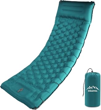 Camping Sleeping Pad with Pillow Extra Thick 12cm Ultra-Light Self Inflating Air Mat, Lightweight Compact Inflatable Sleep Mattress with Built-in Pump Ultimate for Camping, Hiking Peacock Blue