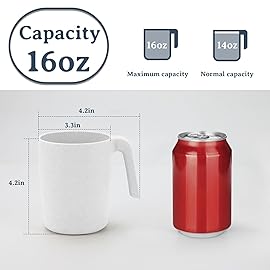 Wrova Wheat Straw Cups with Handles 16oz -Plastic Cups Reusable Set of 6-Unbreakable Coffee Mugs- Microwave & Dishwasher Safe Mug-Ideal Plastic Mugs for Tea,Coffee,Camping,RV-White