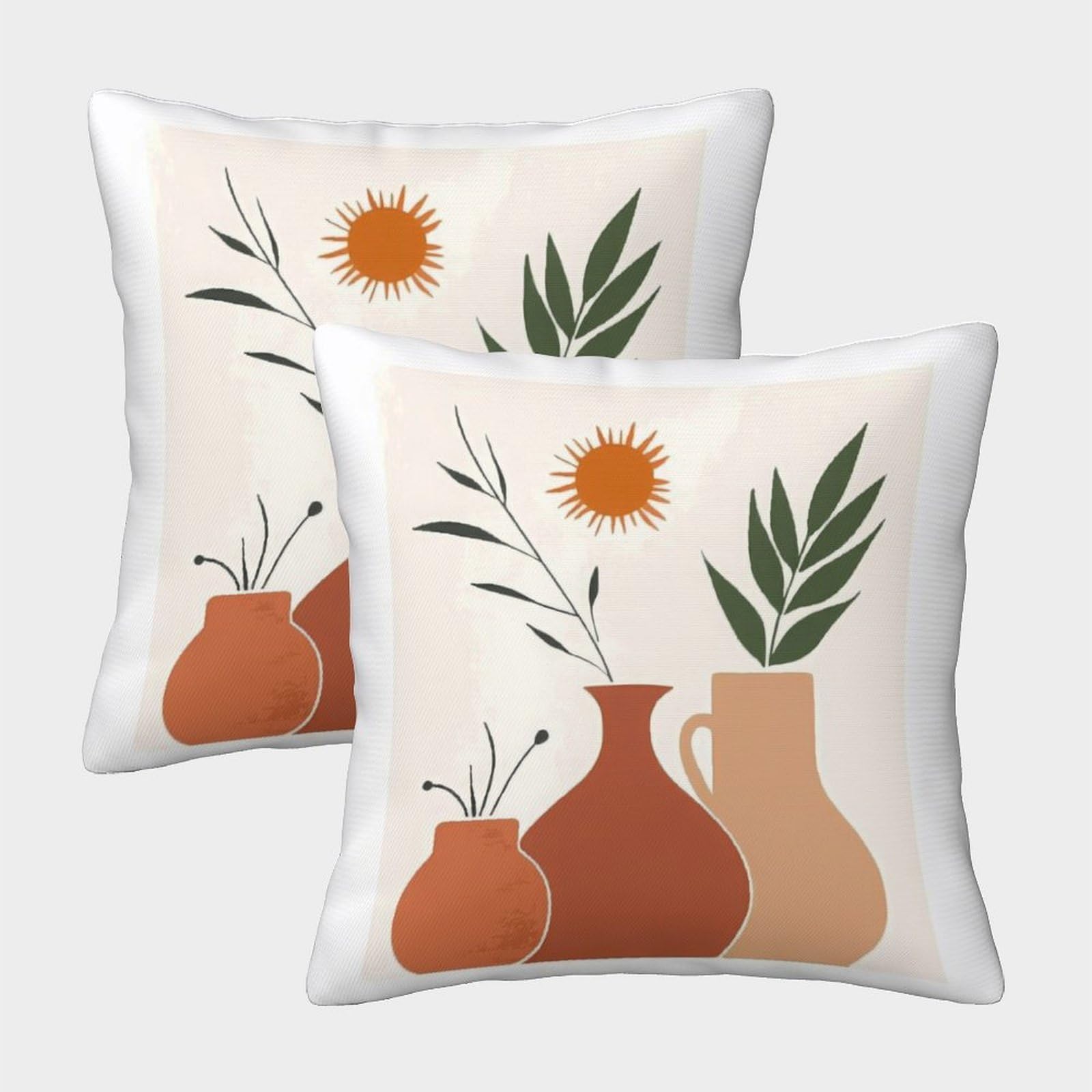 QFVANSIYO Boho Botanical 3D Printed Pillowcase Microfiber Bedroom Decor Vase Pattern Pillow Cover for Adults 45x45cm