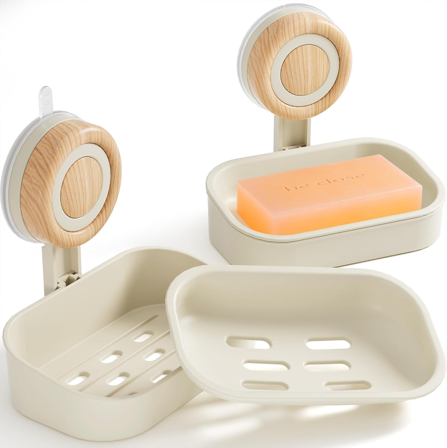 Seifenschale mit Ablauf 2 St ck - Doppelst ckiger Seifenhalter mit Saugnapf Wandmontage & Bohrfrei Selbstentw ssernde Seifenschale f r Dusche Badezimmer und K chensp le Beige