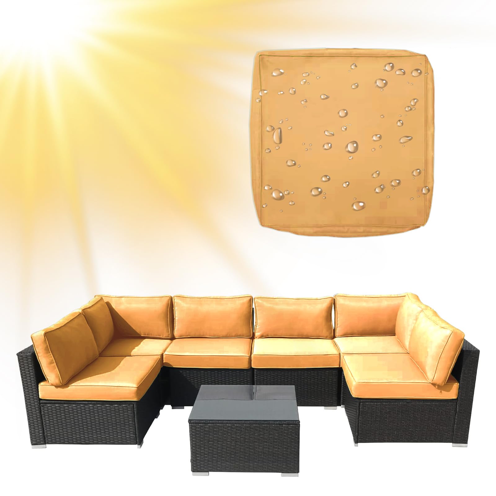 SYLC Water Repellent Patio Cushion Covers UV Resistant Garden Rattan Cushion Covers with Zipper Outdoor Couch Cushion Slipcovers for L Shape/Corner (1 pc 50×45×10 cm,Mango)
