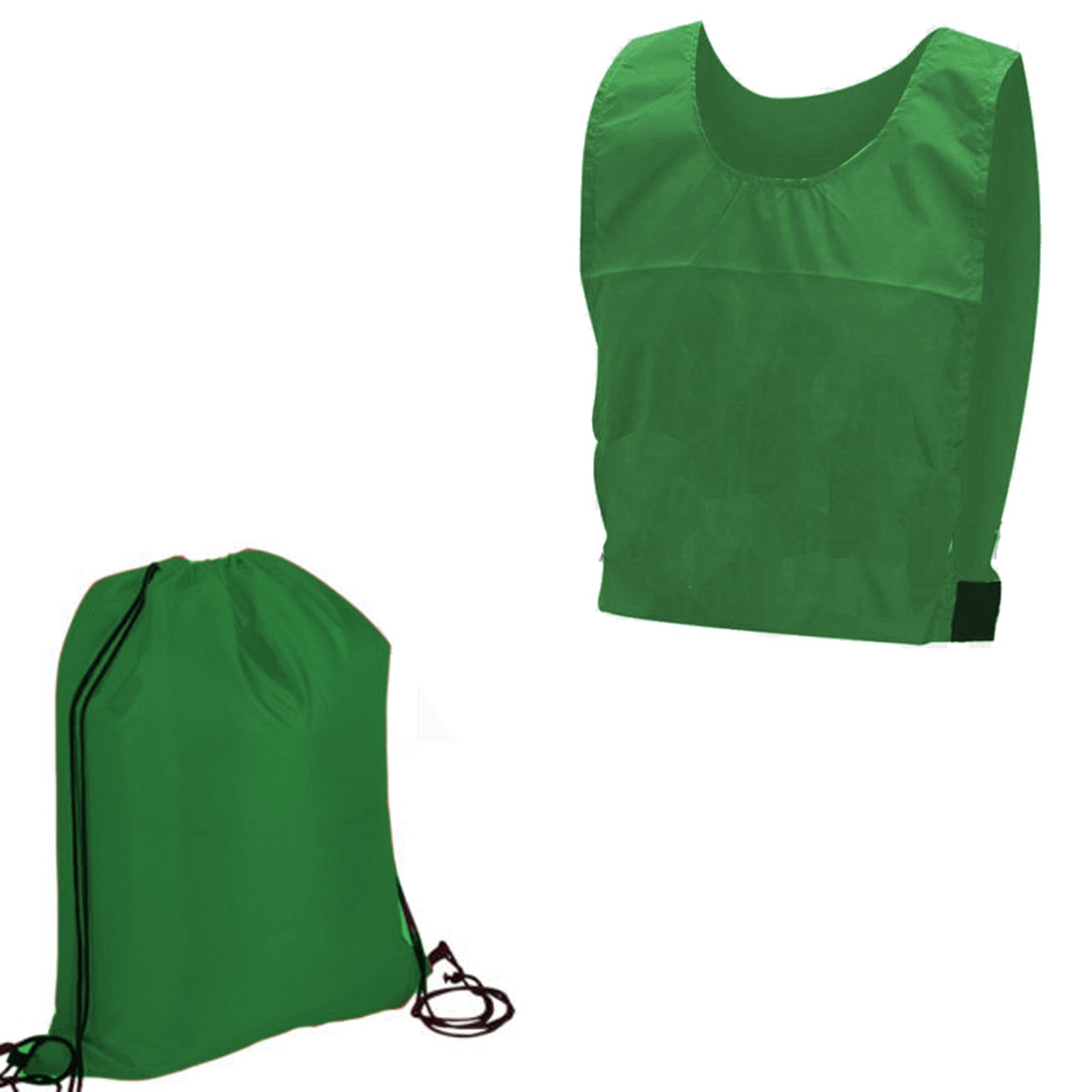 Pack of 10 Sports Training Bibs Soccer Team Rugby Match Outdoor Sports Kit Kids Adults Netball Shirt (10x GREEN+BAG, S)