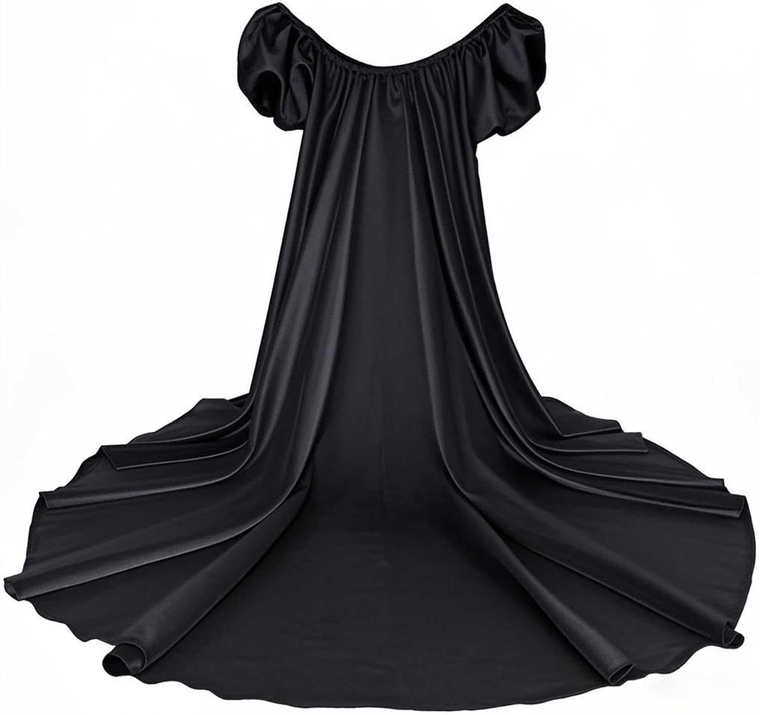 Wedding Satin Detachable Long Train with Puff Sleeves Bridal Removable Skirt Formal Party Cape Overskirt