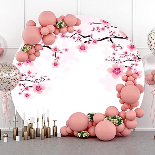 Miniatura 3 de Leyiyi Cubierta de fondo redonda de flores de cerezo romántica de 6.5 x 6.5 pies, fondo de fotografía floral rosa, decoración del día de San