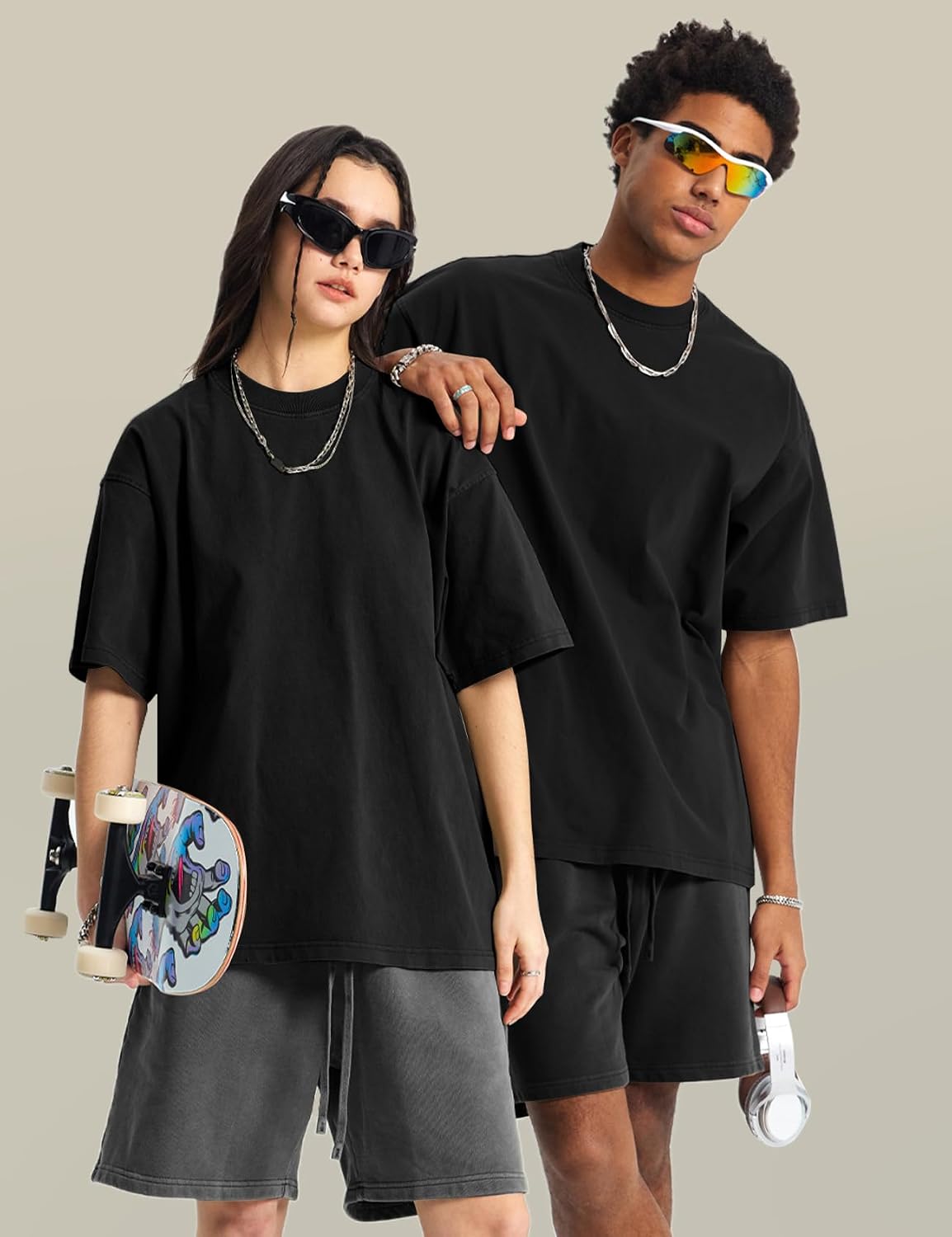 Ogfao Mens Oversized T-Shirts Heavyweight Unisex Cotton T Shirts Baggy Loose Fit Basic Tees Plain Tshirts