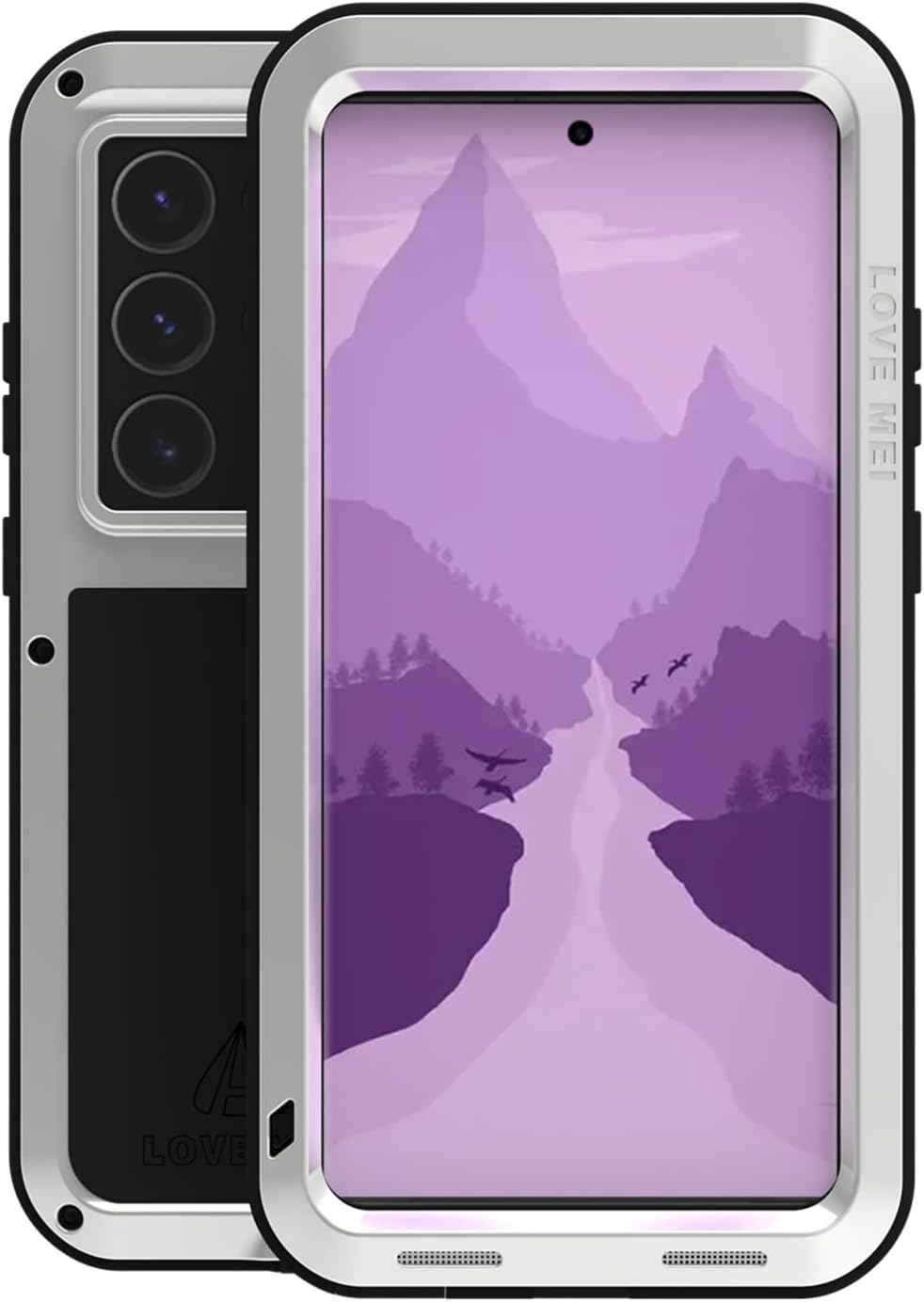 LOVE MEI Compatible with Samsung Galaxy S24 Ultra Case,【Without Tempered Glass】 Outdoor Sports Military Heavy Duty Shockproof Hybrid Aluminum Metal+Silicone Case Hard Cover (Black)