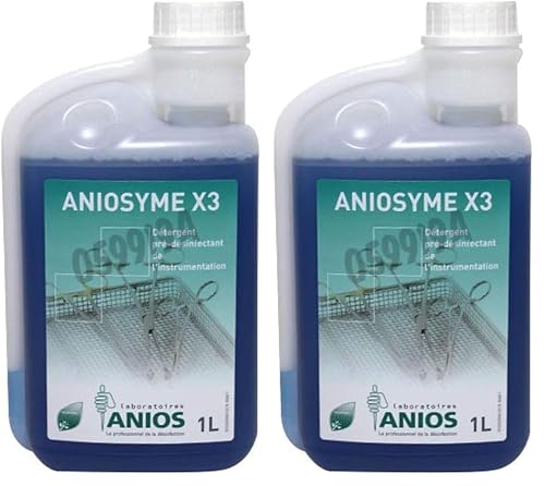 Anios 2633095UG Aniosyme X3, Détergent Pré Désinfectant de l'Instrumentation, Flacon Doseur 1L (Lot de 2)