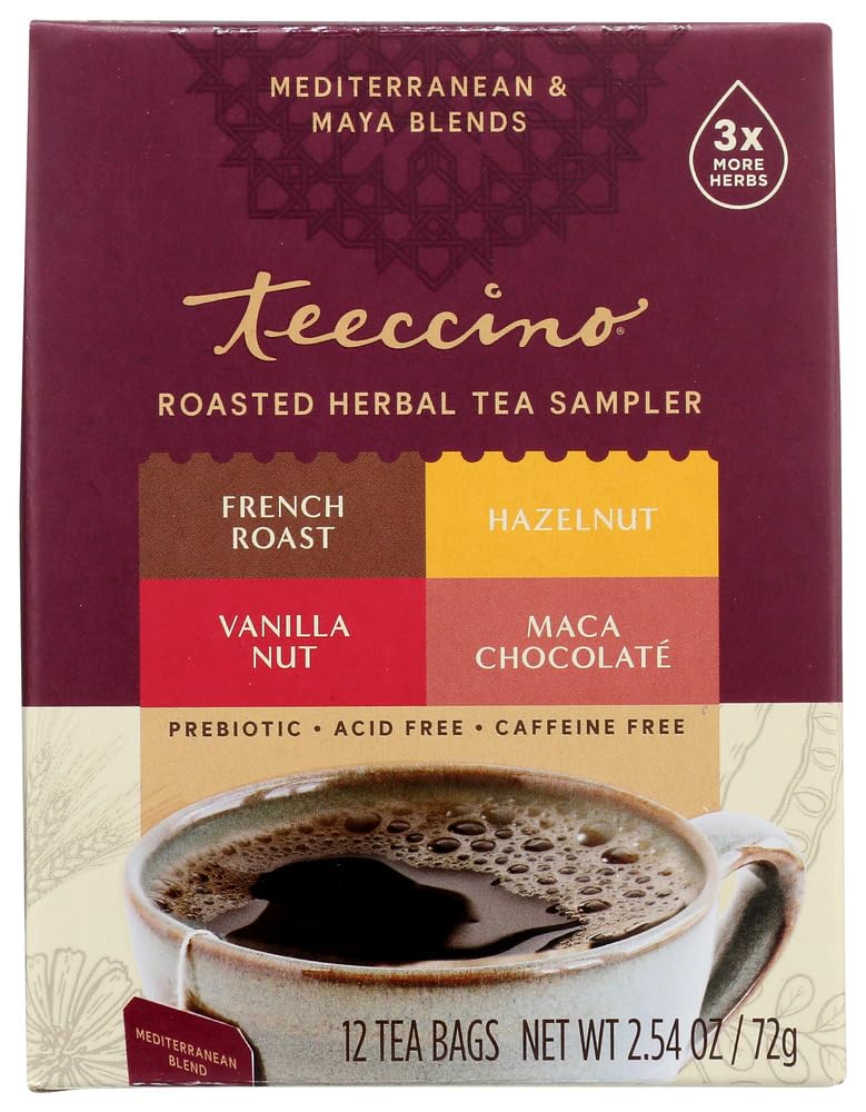 Chicory Roasted Herbal Tea Sampler Pack (French Roast, Hazelnut, Vanilla Nut and Chocolaté), Caffeine Free, 12 Tea Bags (Pack of 2)