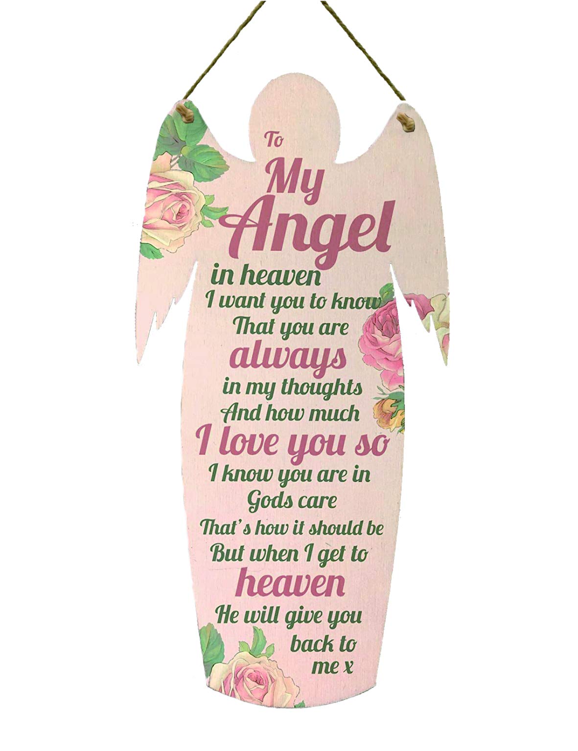 Red Ocean My Angel Grave Hanging Wood Angel Plaque Loving Memory Family Mum Dad Nan Bereavement Gift