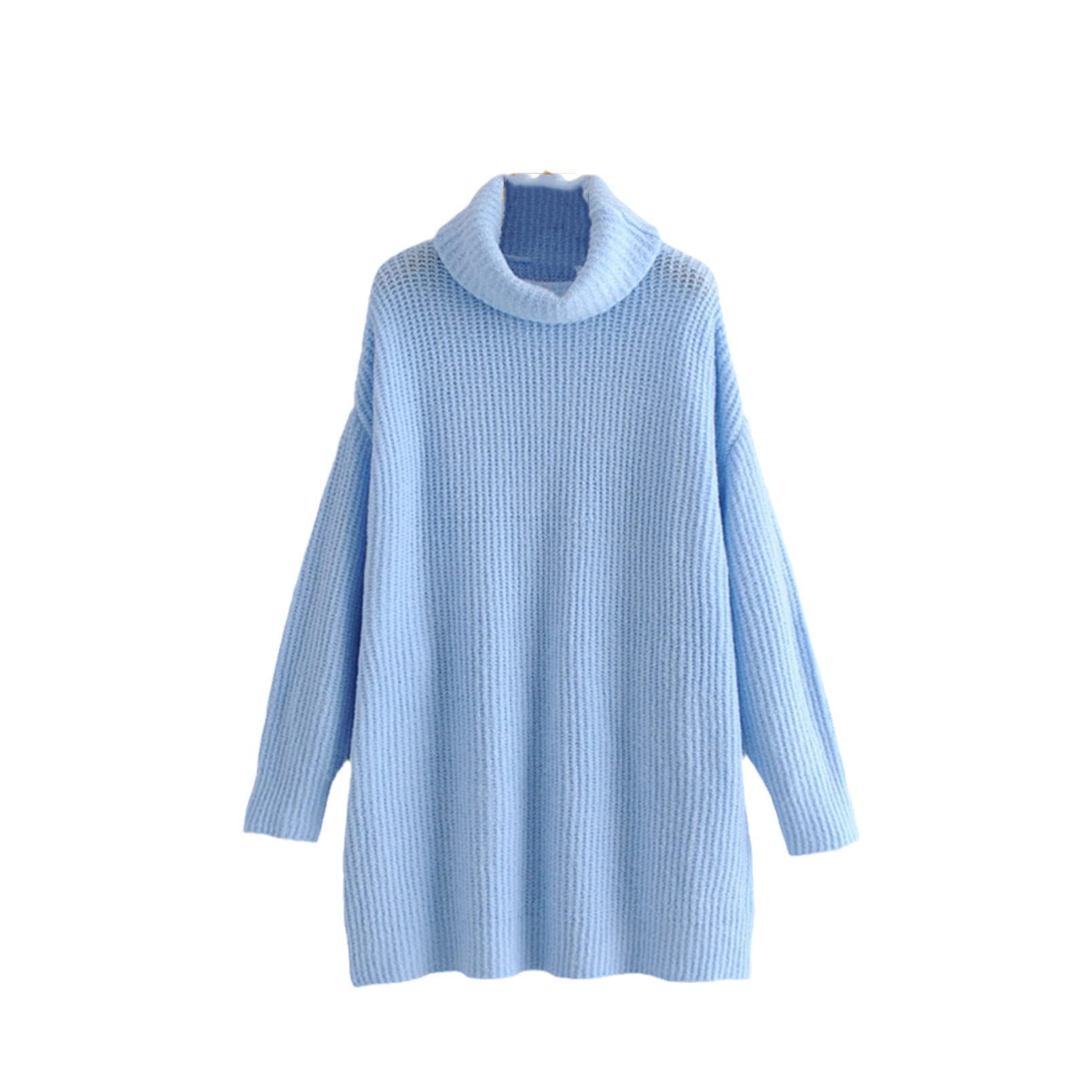 Donne Dolcevita Maglioni Inverno Lungo Pipistrello Manica Maglioni Maglione Cappotto, blu cielo, S