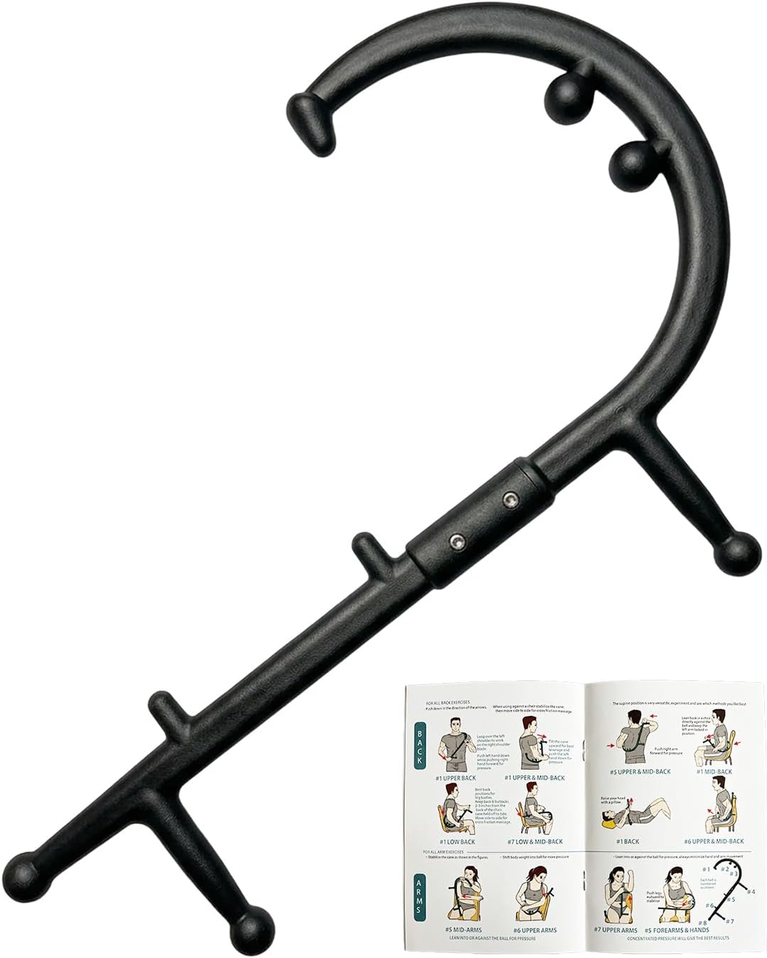 Trigger Point Massage Cane, Shoulder Neck Back Massage Hook for Body Deep Tissue & Fibromyalgia Relief - Massage Hook Therapy Cane w/Instructions, for Men & Women - Patented (Black)