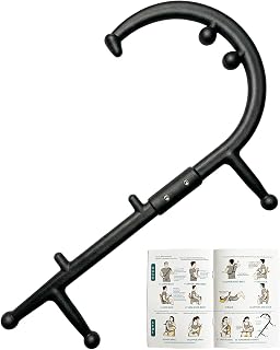 Trigger Point Massager for Back & Neck Pain Relief, Deep Tissue Massage Cane for Muscle Knots, Self Massage Tool for Shoulders & Back, Ergonomic Therapy Hook for Hard-to-Reach Areas, Portable (Black)