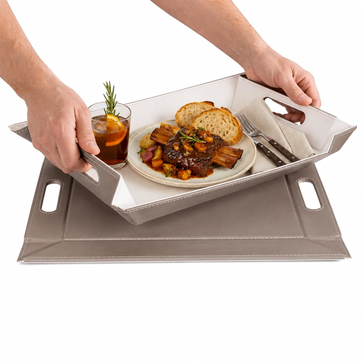 2-in-1 Serving Tray &amp; Placemat | Faux Leather &amp; Reversible