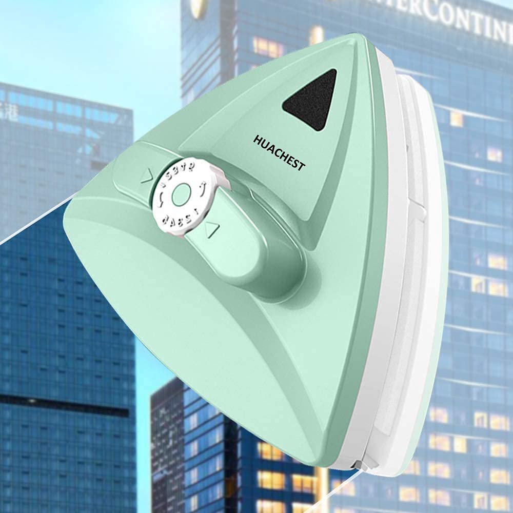 HUACHEST Glass squeegees,adjustable magnetic double-sided household cleaning glass brush, can be freely adjusted according to the glass thickness, suitable for glass thickness of 5-25mm (green)